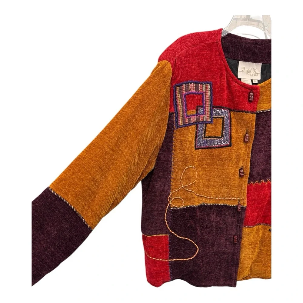 Daniel K Jacket‎ Womens XL Multicolor Patchwork Wearable Art Abstract Geometric